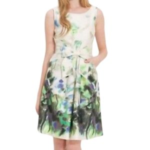 Kate Spade Natural Jillian Watercolor Floral Printed Bow Sleeveles Dress-Size 12